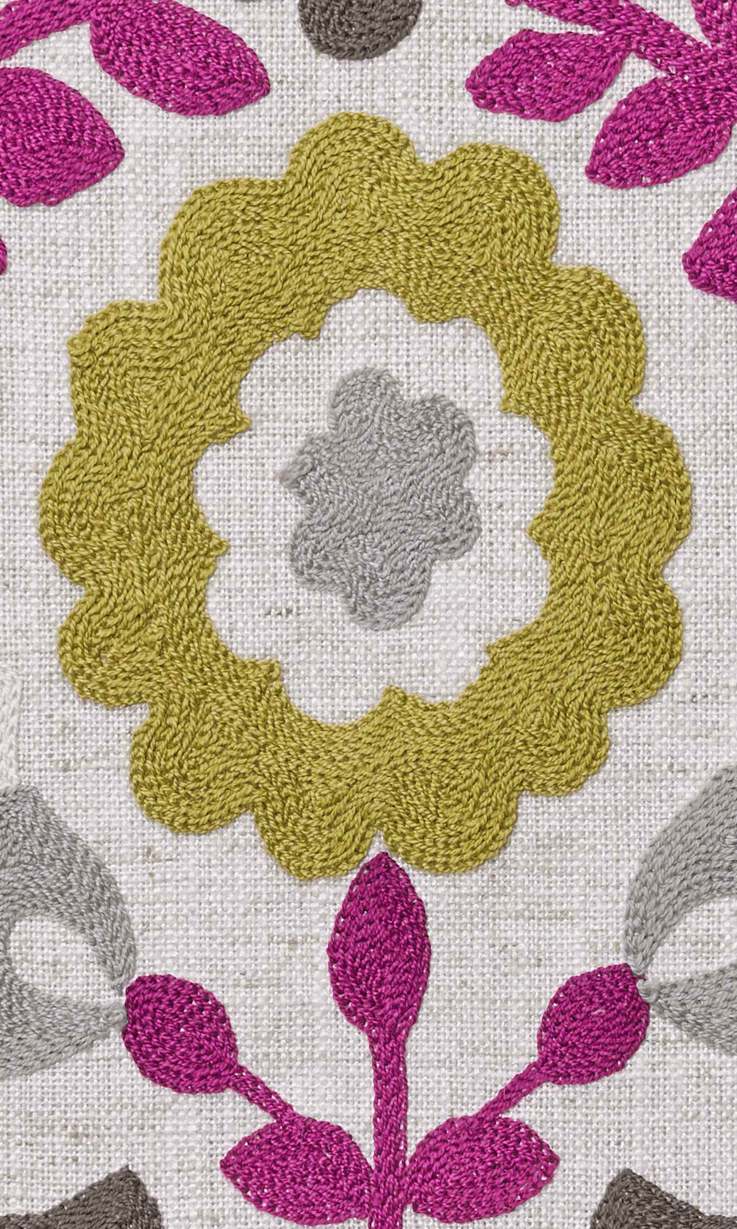Floral Home Textile Fabric Material Sample (White/ Magenta/ Gray/ Green)