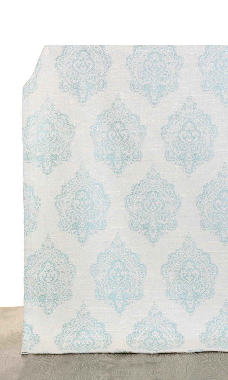 Damask Poly-Cotton Window Treatments Fabric Sample (White/ Blue)