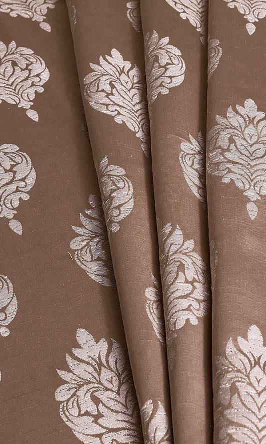 Brown Self-Patterned Damask Custom Curtains