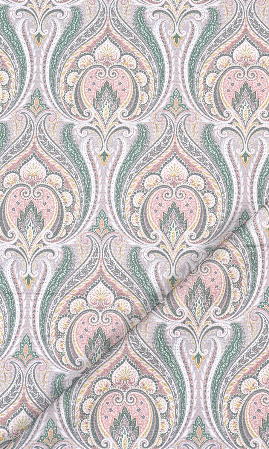 Floral Damask Home Textile Fabric Material Sample (Pink/ Green/ Grey)