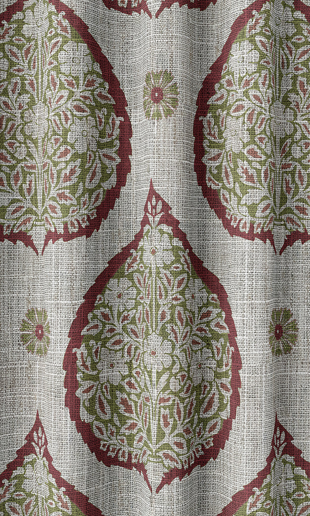 Paisley Home Textile Fabric Material Sample (Red/ Green)