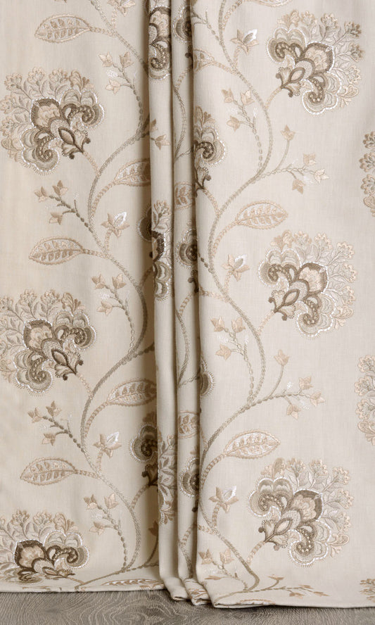 Vine Embroidered Drapes (Latte Beige/ Brown)