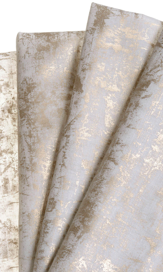 Sheer Home Décor Fabric By the Metre (White/ Metallic Golden)