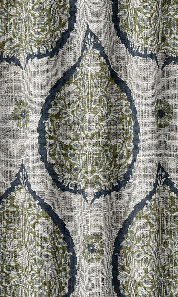 Paisley Home Textile Fabric Material Sample (Navy Blue/ Green)