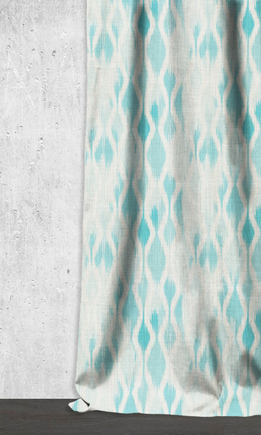 Ikat-Style Drapery (Eggshell White/ Blue)