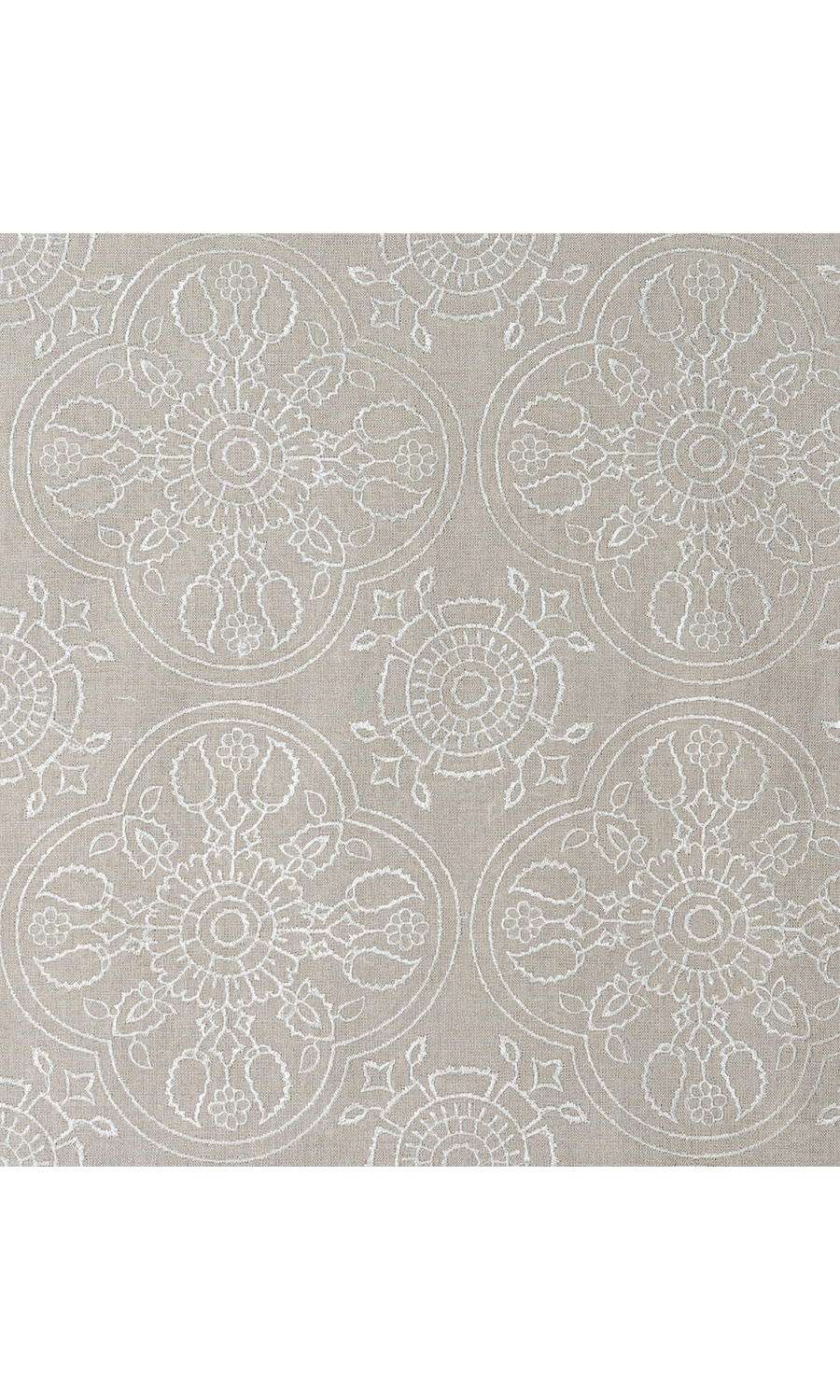 Floral Embroidered Linen Home Textile Fabric Material Sample (Brown)