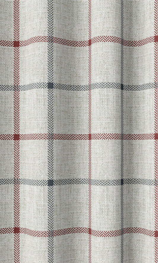 Check Patterned Drapes (Linen White/ Red)