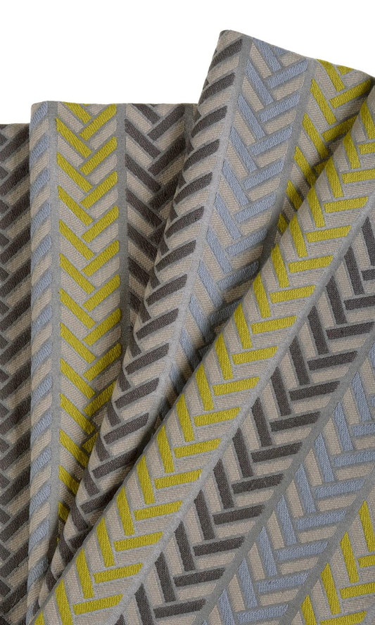 Herringbone Patterned Drapes (Grey/ Yellow)