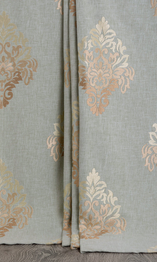 Damask Patterned  Drapes (Gray/ Beige/ Brown)