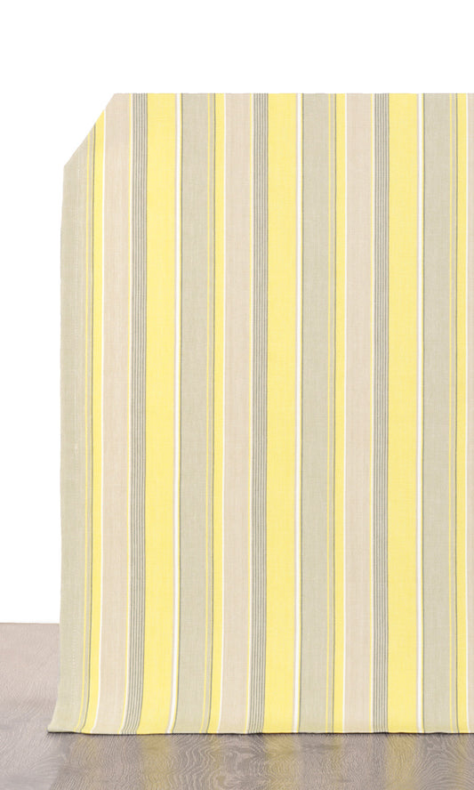 Yellow & Grey Striped Window Curtains