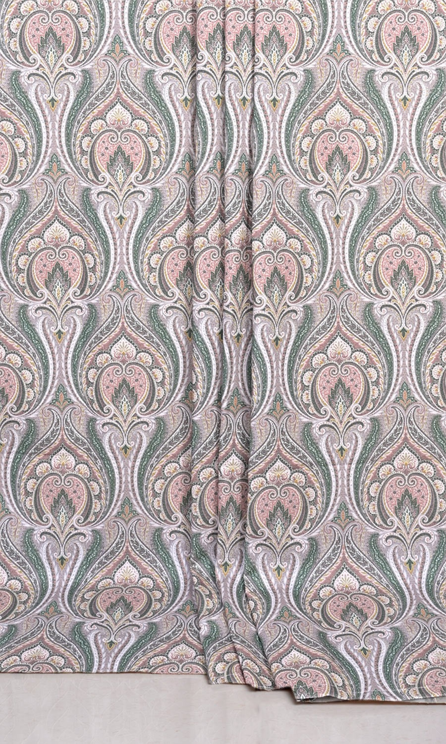 Floral Damask Window Treatments Fabric Sample (Pink/ Green/ Grey)