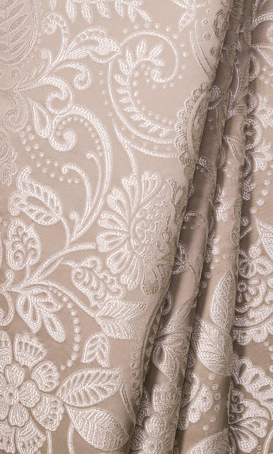 Floral Self-Patterned Drapery (Beige & Cream)