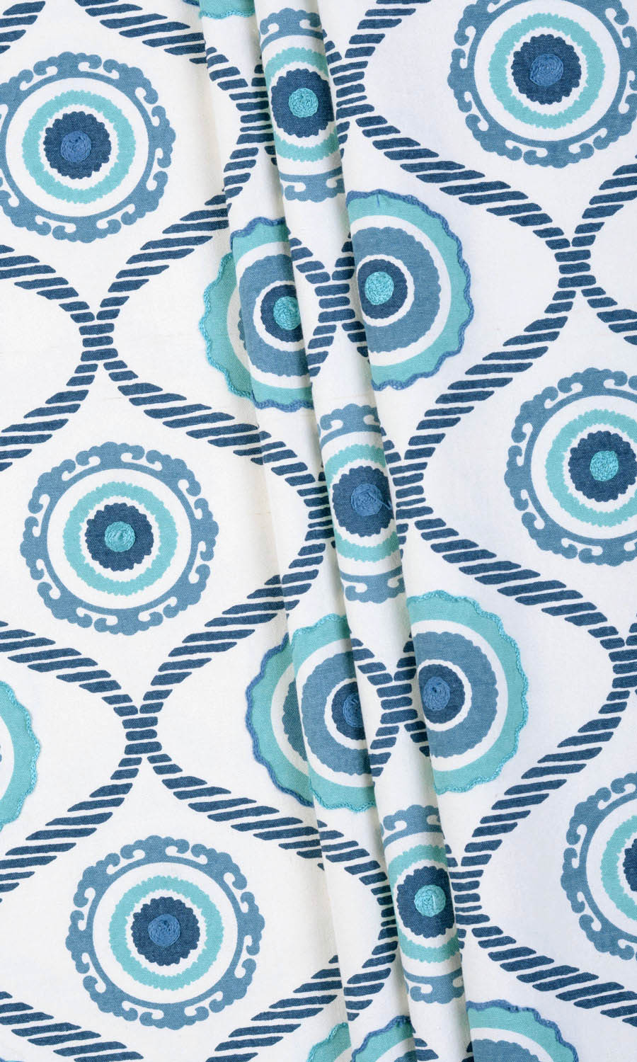 Printed Pinch Pleat, Rod Pocket, Eyelet Curtains (Blue/ White)