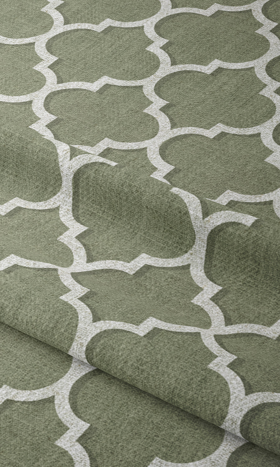 Trellis Tile Print Window Treatments Fabric By the Metre (Green/ White)