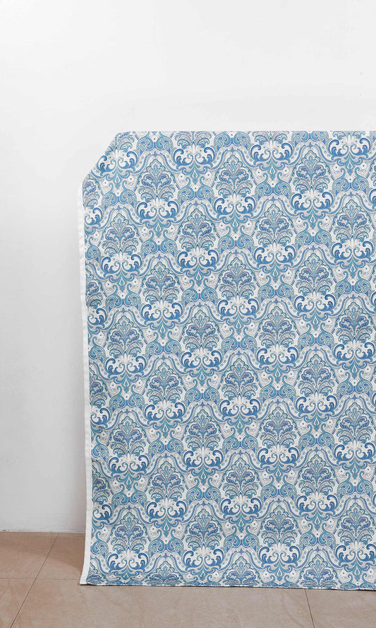 Fleur De Lis Print Curtains (Blue)