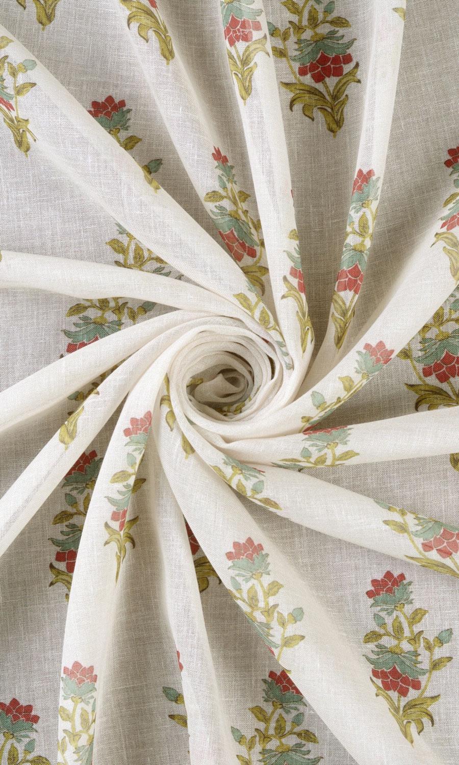 Sheer Floral Free Fabric Material Sample (Cream/ Red/ Blue)