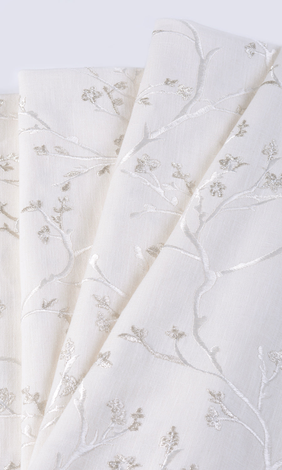 Floral Vine Patterned Home Textile Fabric Material Sample (Pure White/ Gray)