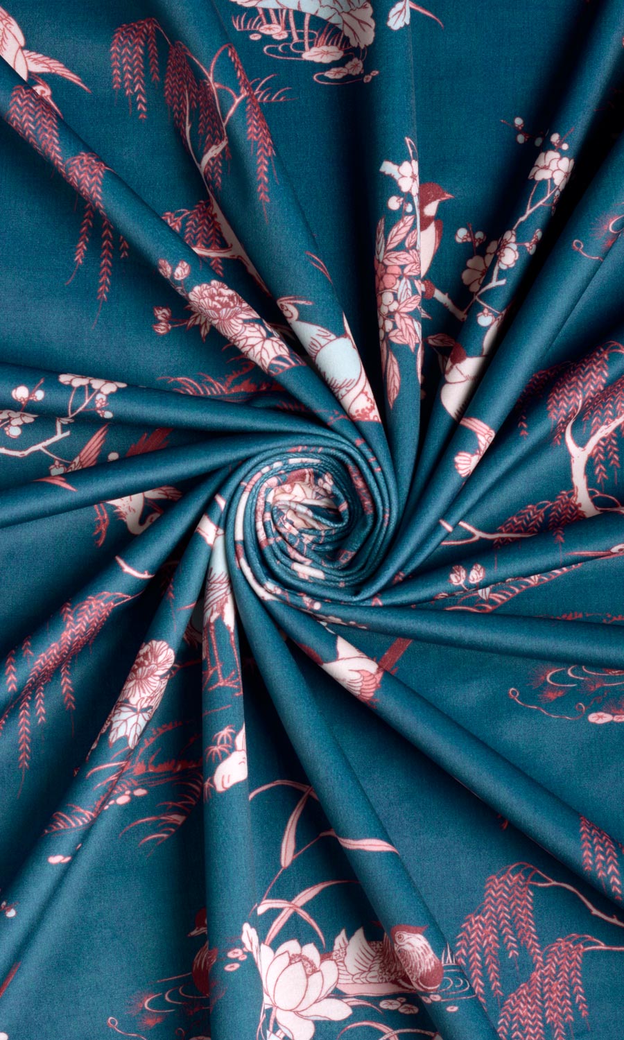 Chinoiserie Toile Velvet Fabric By the Metre for Curtains & Drapes (Blue/ Pink)