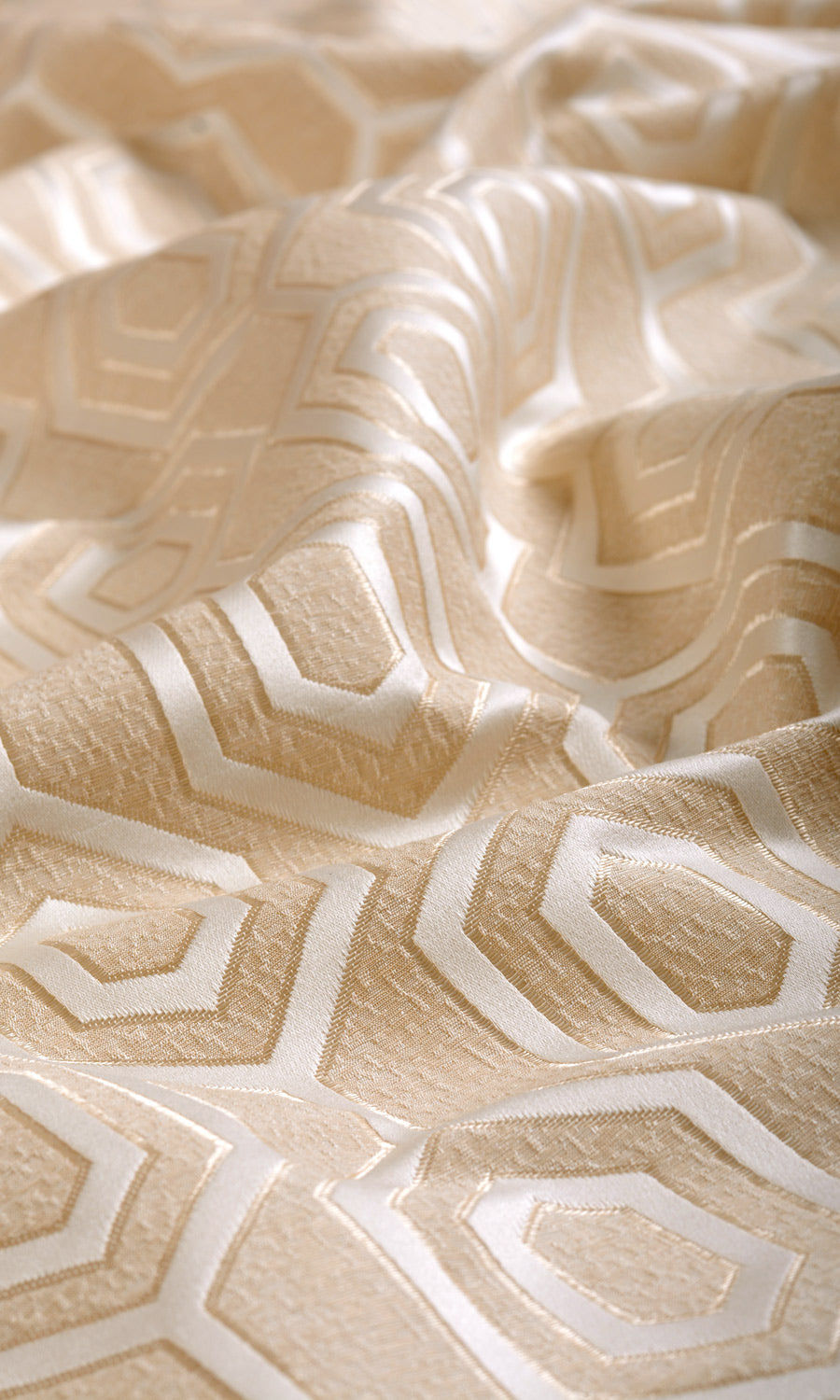 Honeycomb Patterned Fabric By the Metre for Curtains & Drapes (Sand Beige/ White)