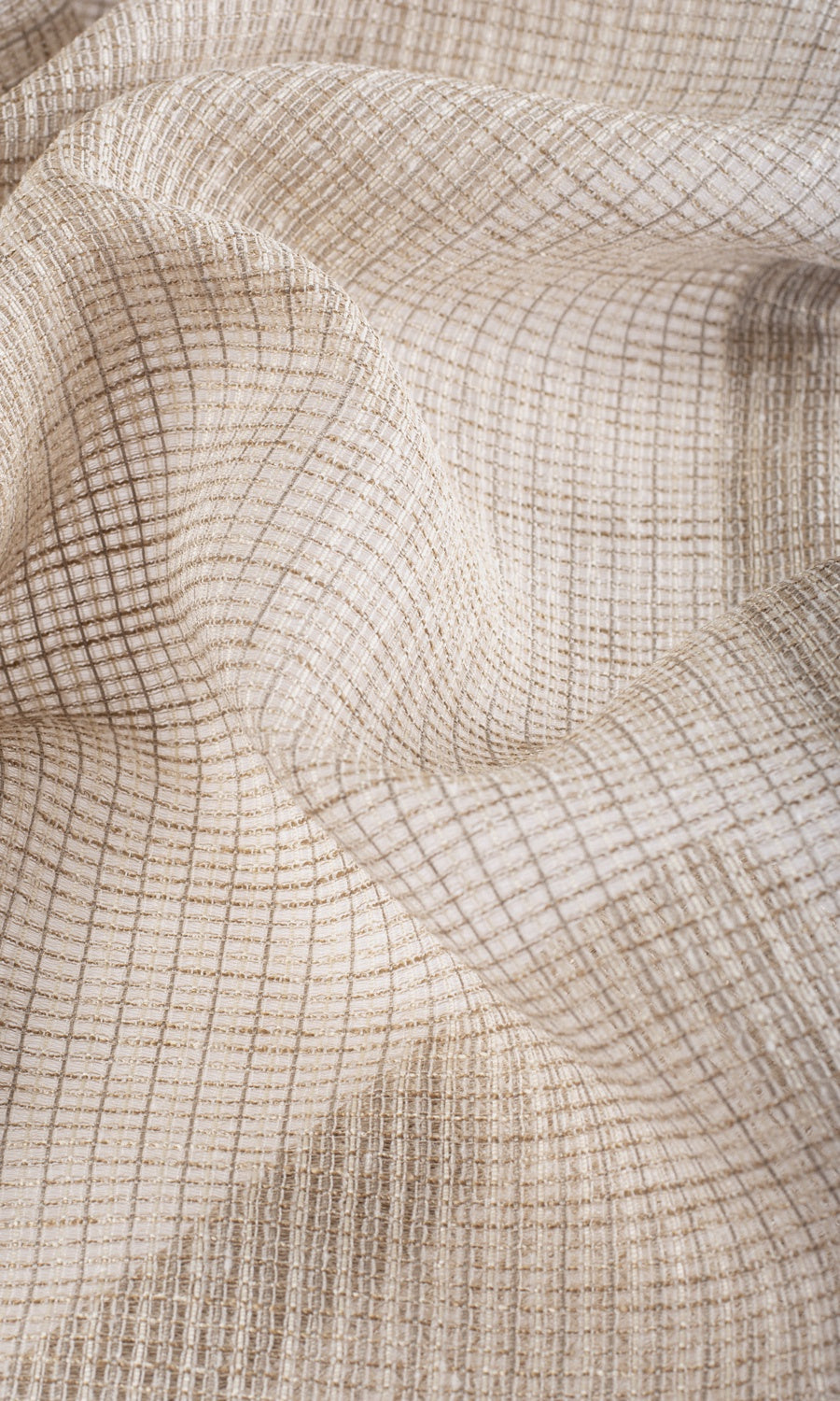 Checkered Sheer Fabric By the Metre for Curtains & Drapes (Beige/ Brown)