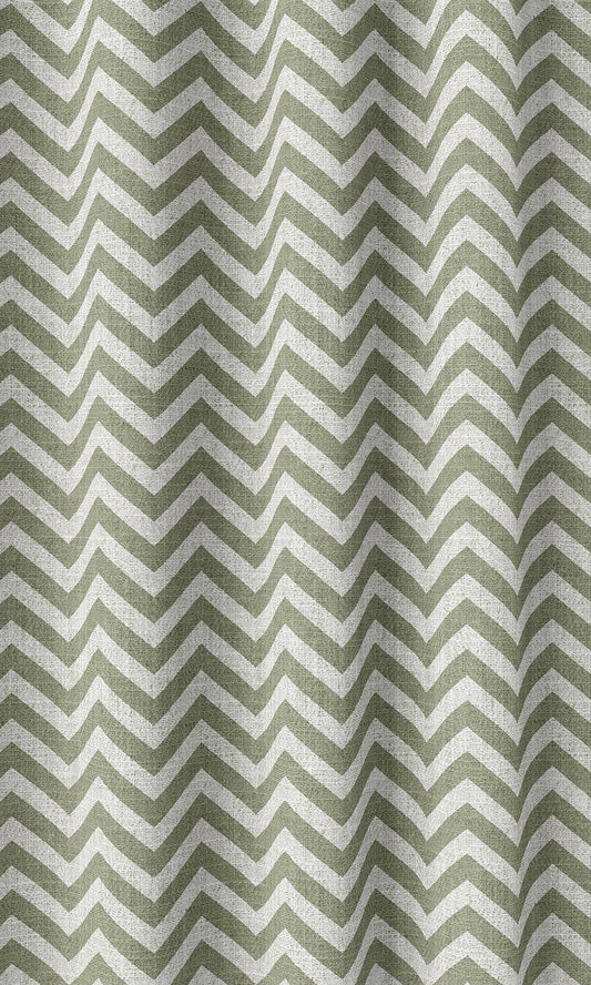 Modern Chevron Print Drapery (Green/ White)