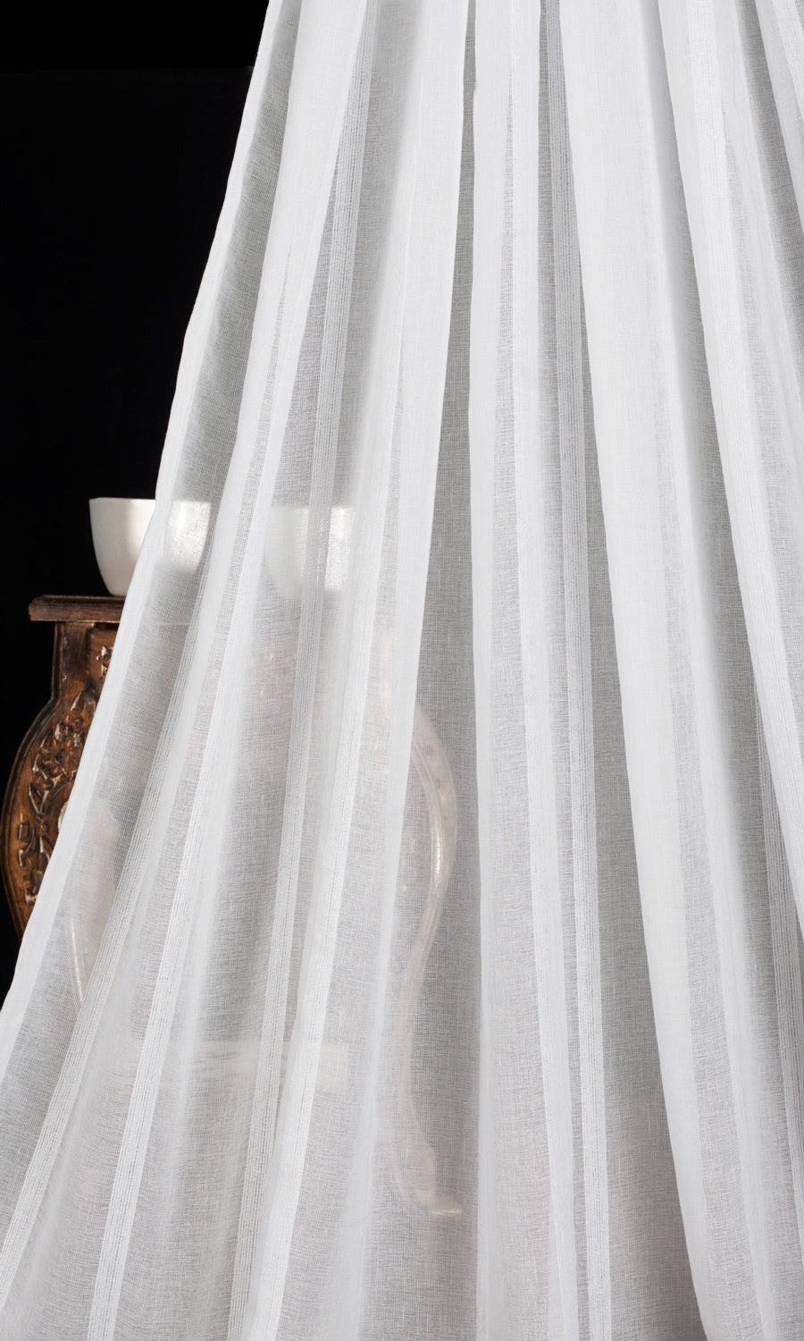 Woven Striped Sheer Home Textile Fabric Material Sample (White)