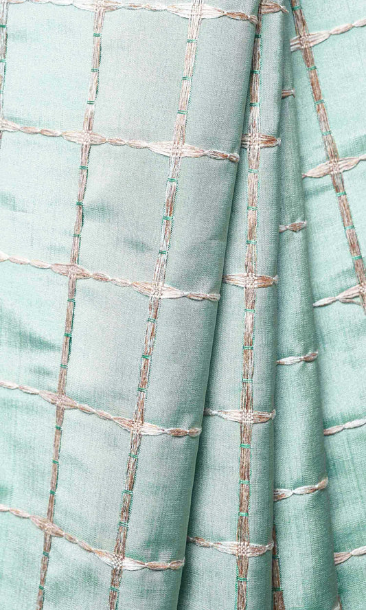 Embroidered Check Drapes (Blue and Gold)