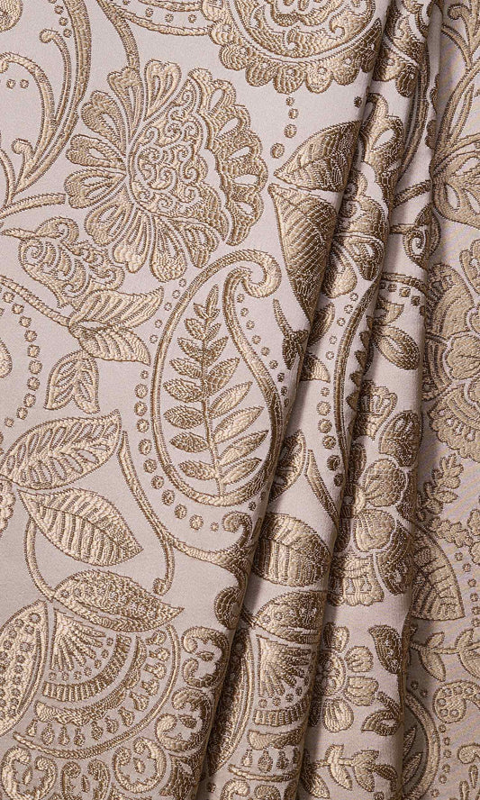 Beige Floral Self-Patterned Damask Custom Curtains