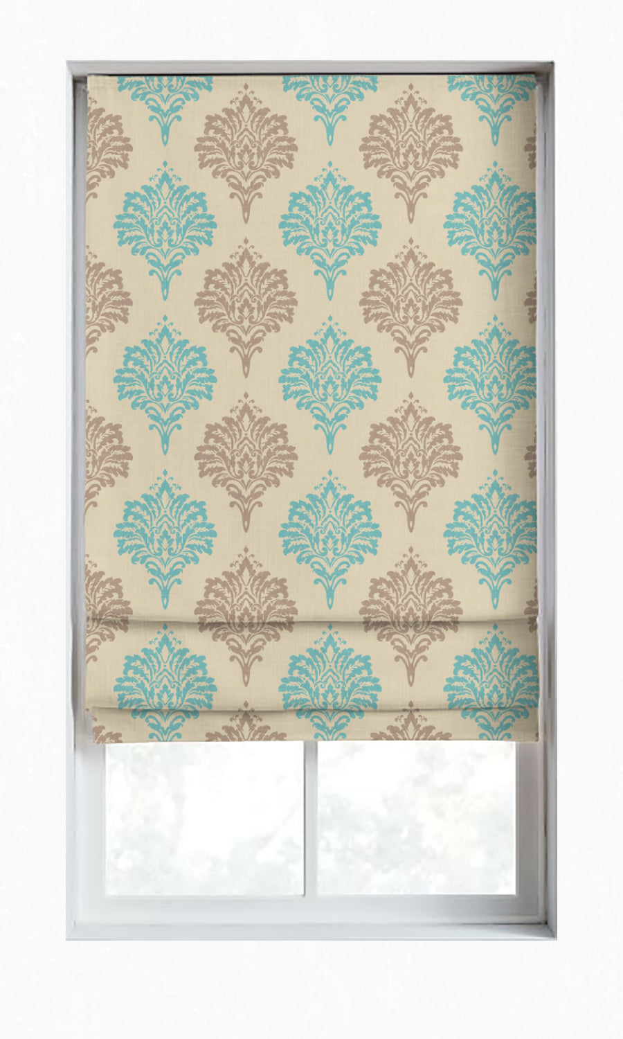 Damask Patterned Window Treatments Fabric By the Metre (Blue/ Grey/ White)