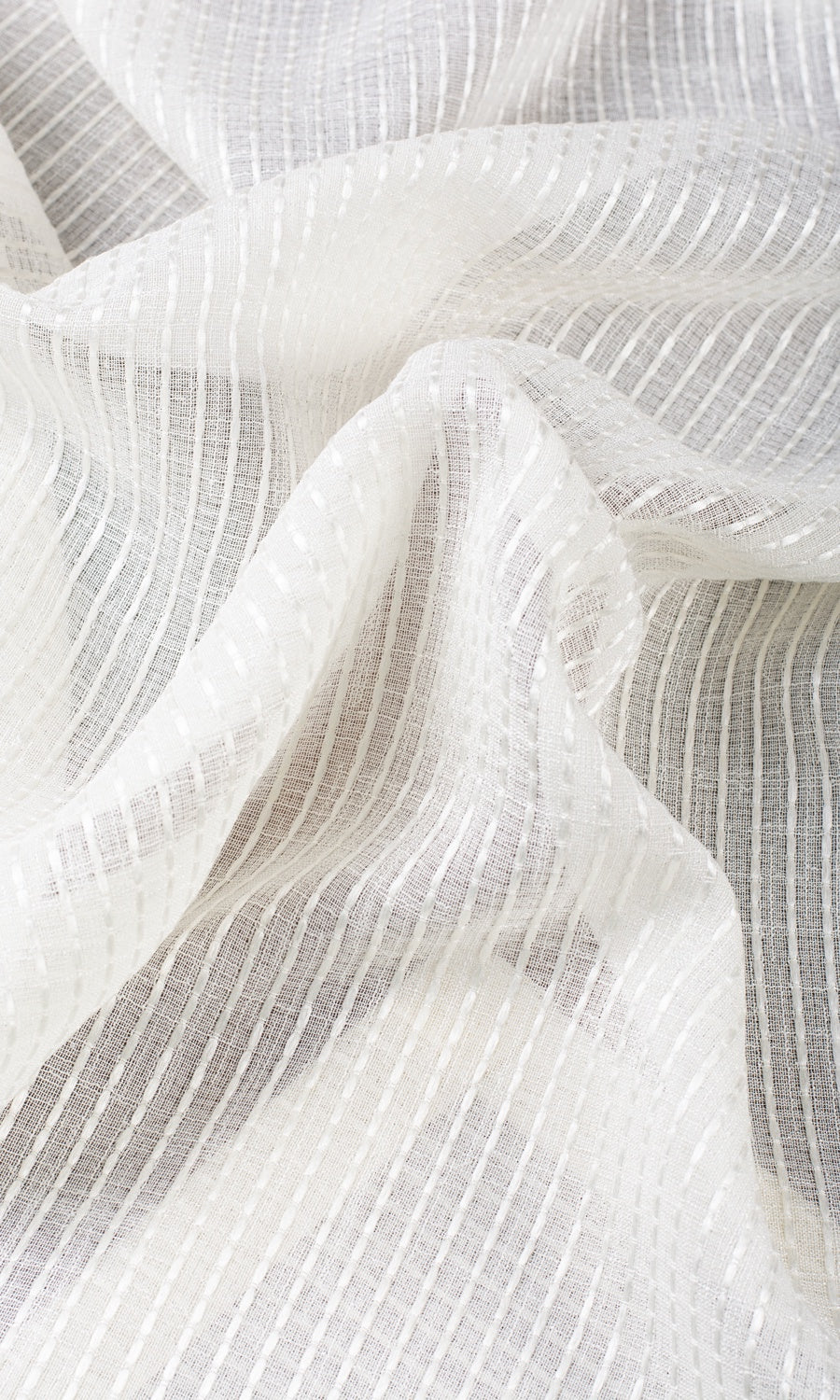 Embroidered Striped Sheer Fabric By the Metre for Curtains & Drapes (Pearl White)