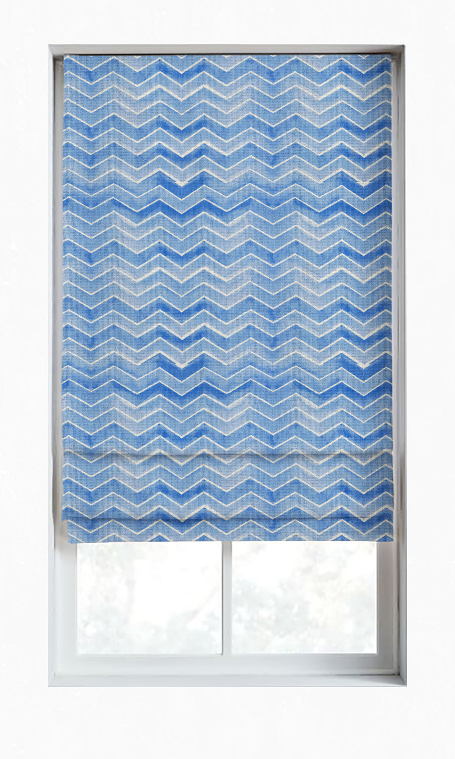 Chevron Print Window Treatments Fabric Sample (Eggshell White/ Blue)