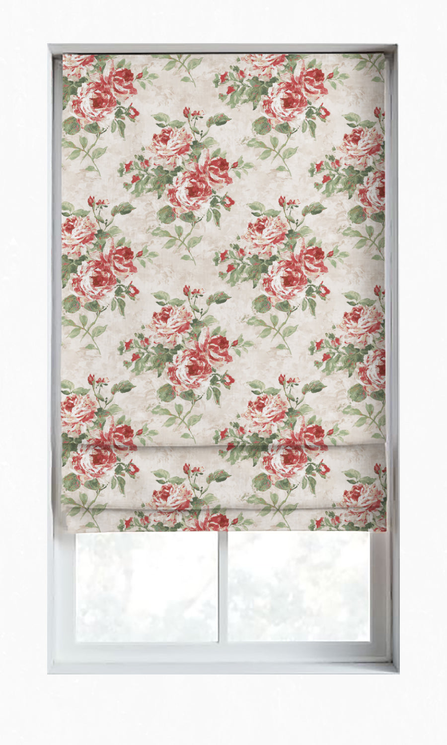 Dimout Floral Window Treatments Fabric Sample (Red/ Pale Grey)