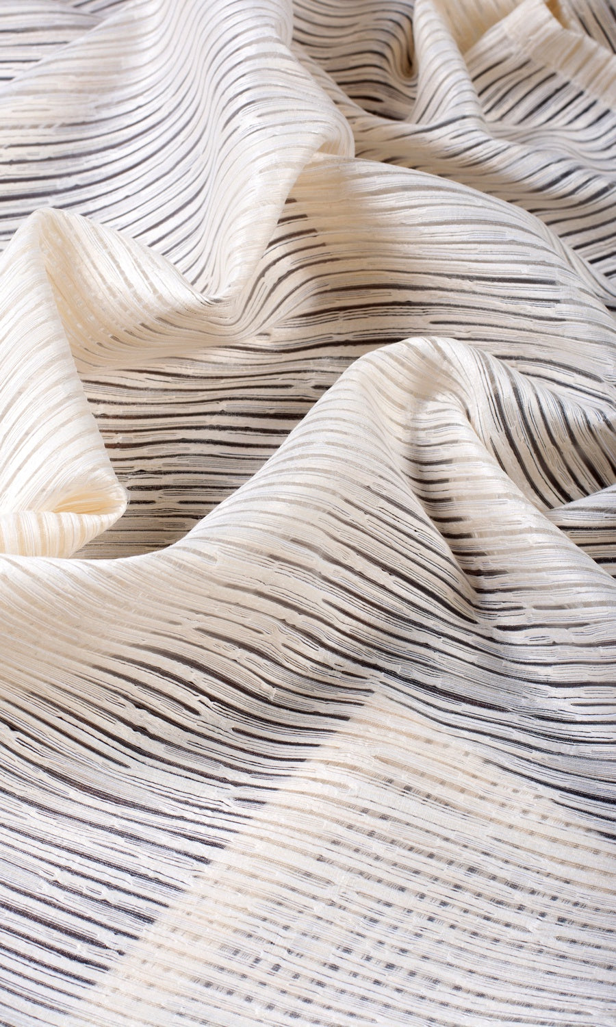 Striped Sheer Fabric Sample for Curtains & Drapes (Ivory/ Beige)