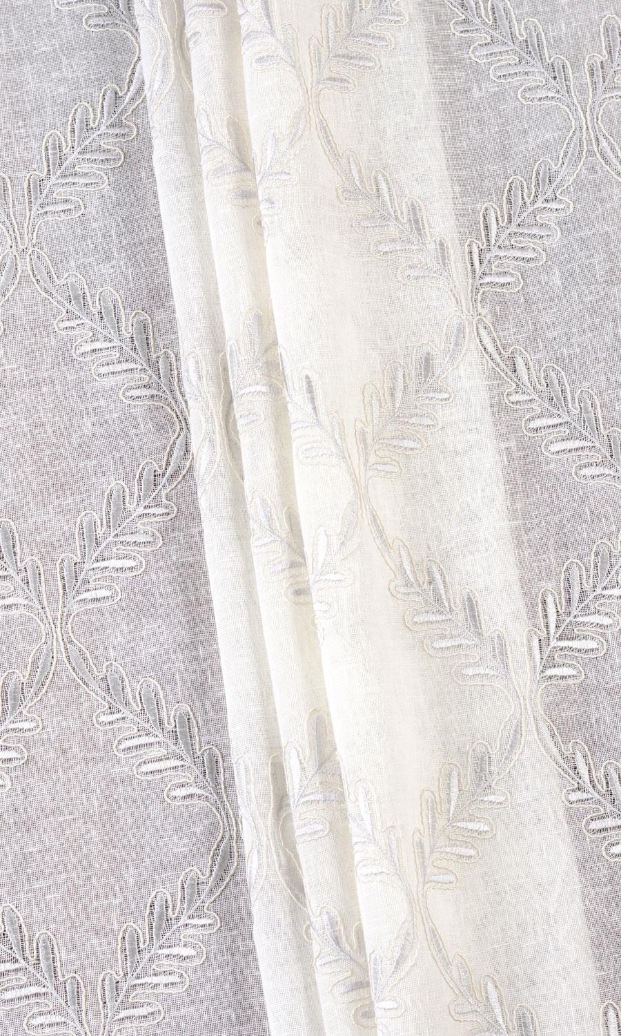 Sheer Floral Embroidered Home Textile Fabric Material Sample (White/ Cream)