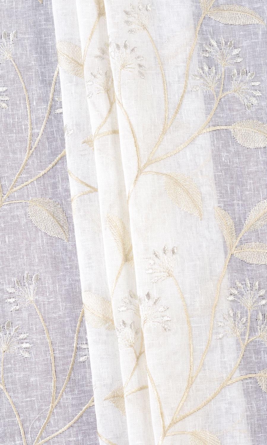 Sheer Floral Embroidered Home Textile Fabric Material By the Metre (White/ Beige)