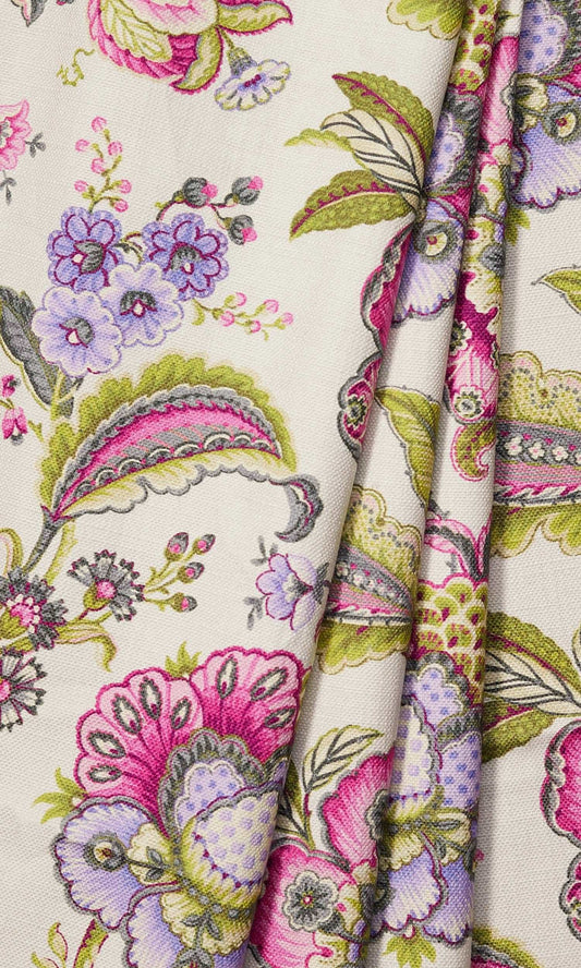 Candy Pink/Periwinkle Purple/Pale Green Floral Print Custom Curtains