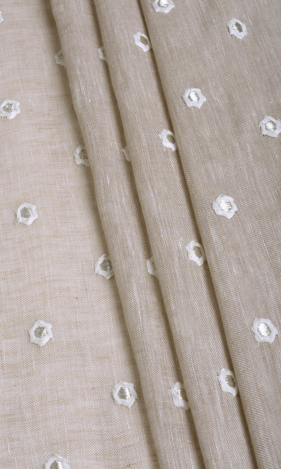 Sheer Embroidered Linen Fabric Material By the Metre (Beige)