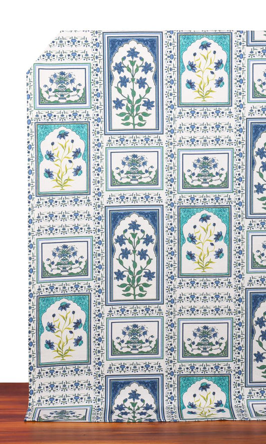 Floral Cotton Curtains (Blue/ Green)