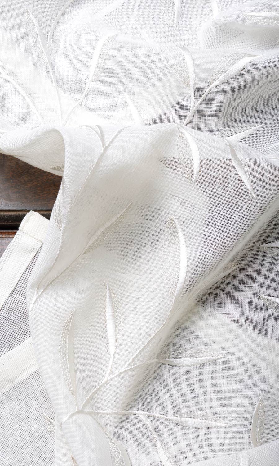 Sheer Floral Embroidery Home Textile Fabric Material Sample (White/ Cream)