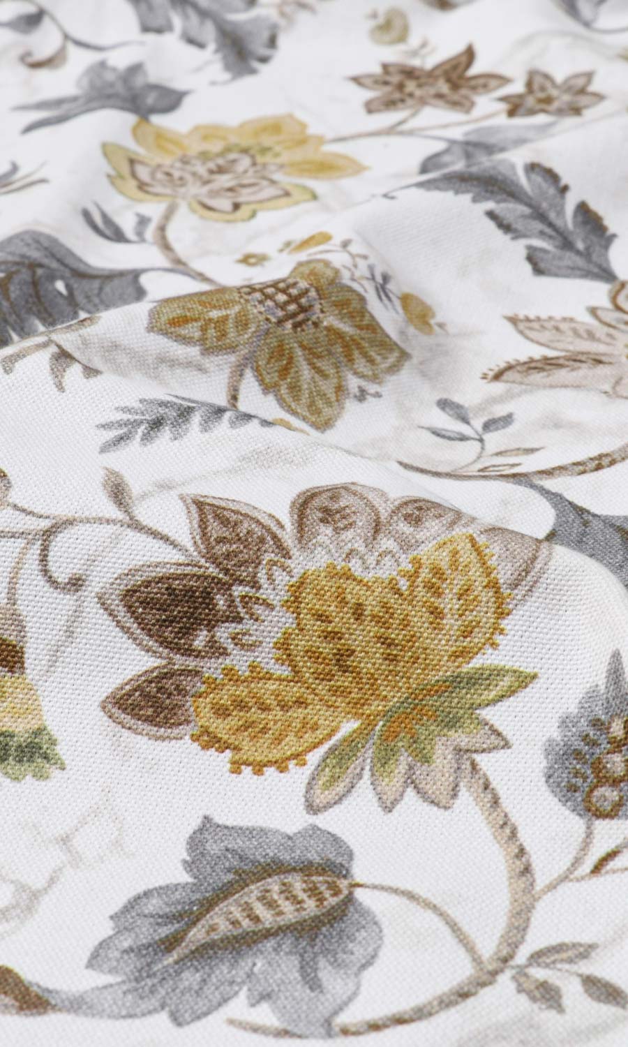 Floral Cotton Home Textile Fabric Material Sample (Grey/ Yellow)