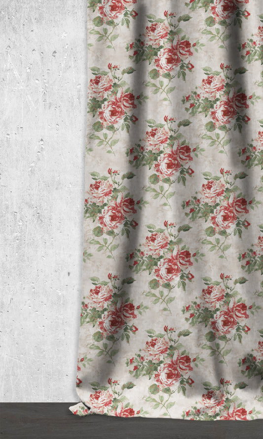 Dimout Floral Home Décor Fabric Sample (Red/ Pale Grey)