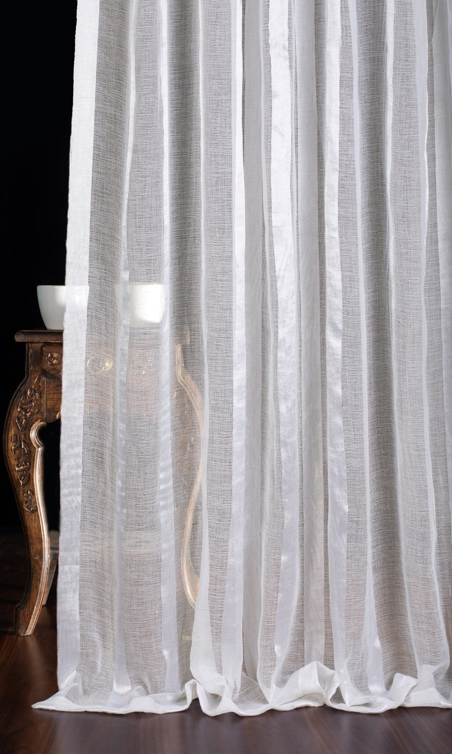 Striped Sheer Window Treatments Fabric By the Metre (White)