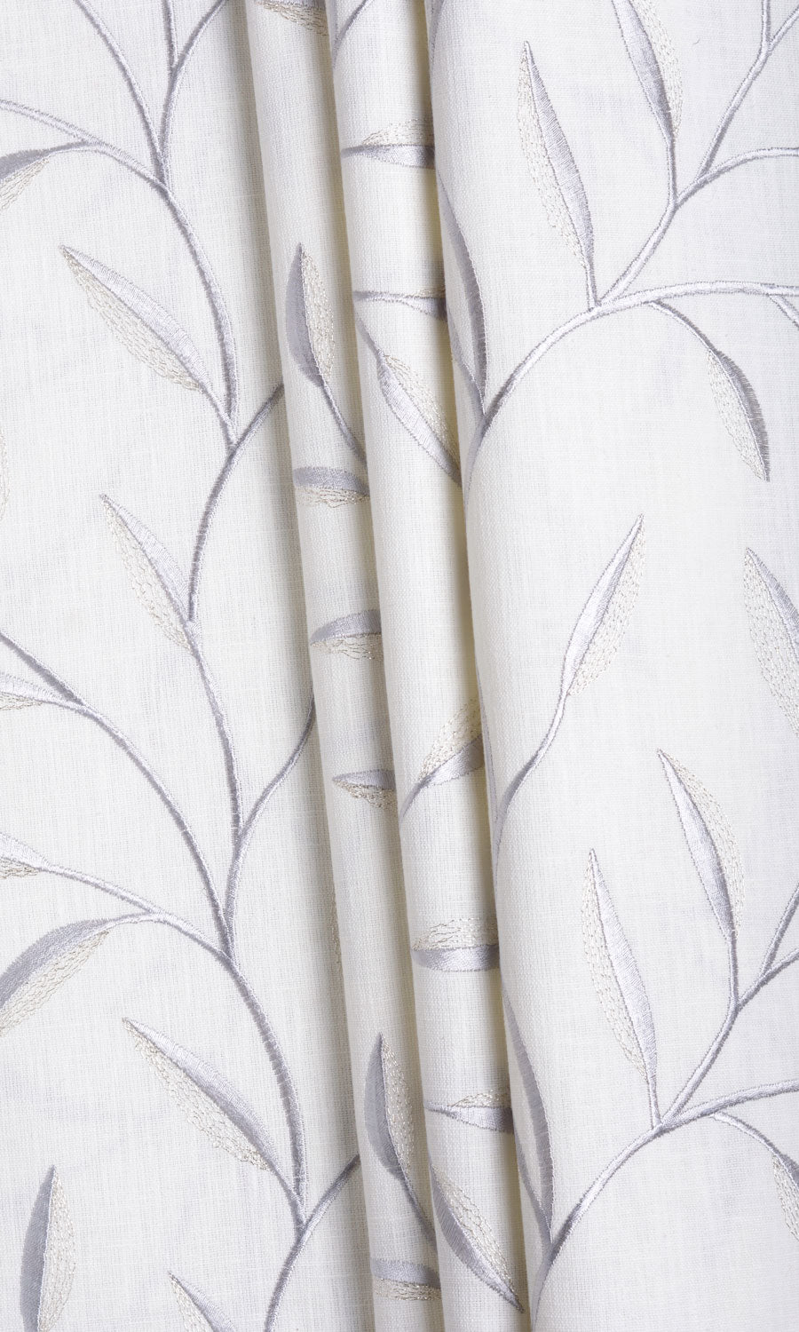 Floral Embroidery Fabric Sample for Curtains & Drapes (White/ Cream)