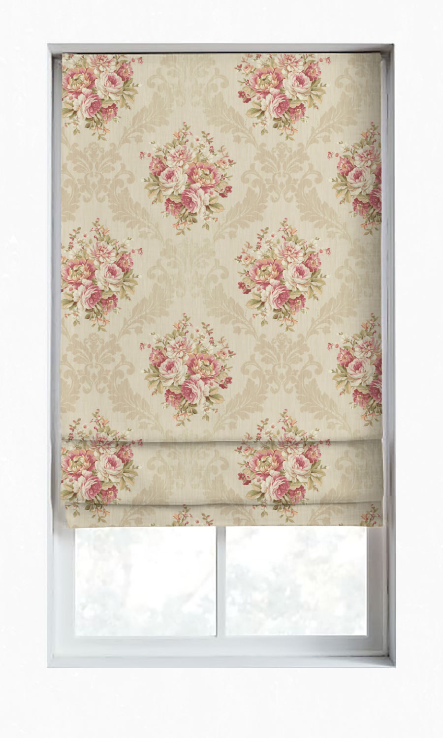 Dimout Floral Window Treatments Fabric By the Metre (Pink/ Creamy-Beige)