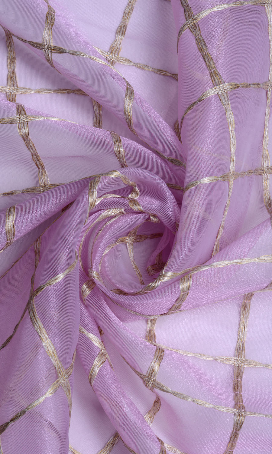 Embroidered Sheer Home Textile Fabric Material Sample (Pink/ Gold)