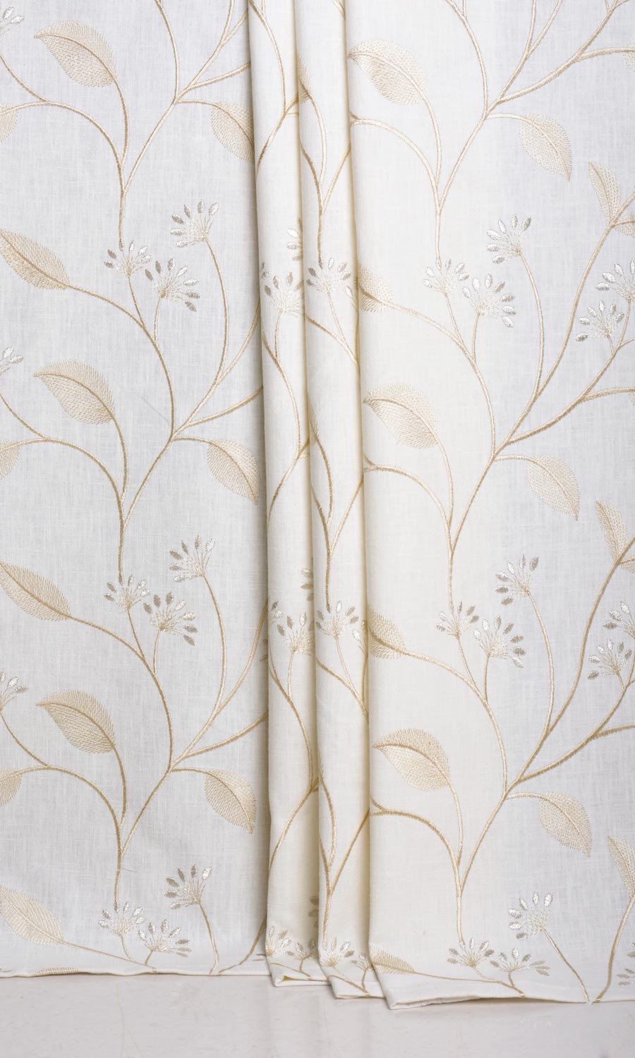 Floral Embroidery Home Décor Fabric By the Metre (White/ Cream)