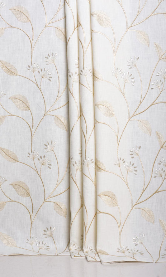 Floral Embroidery Home Décor Fabric By the Metre (White/ Cream)