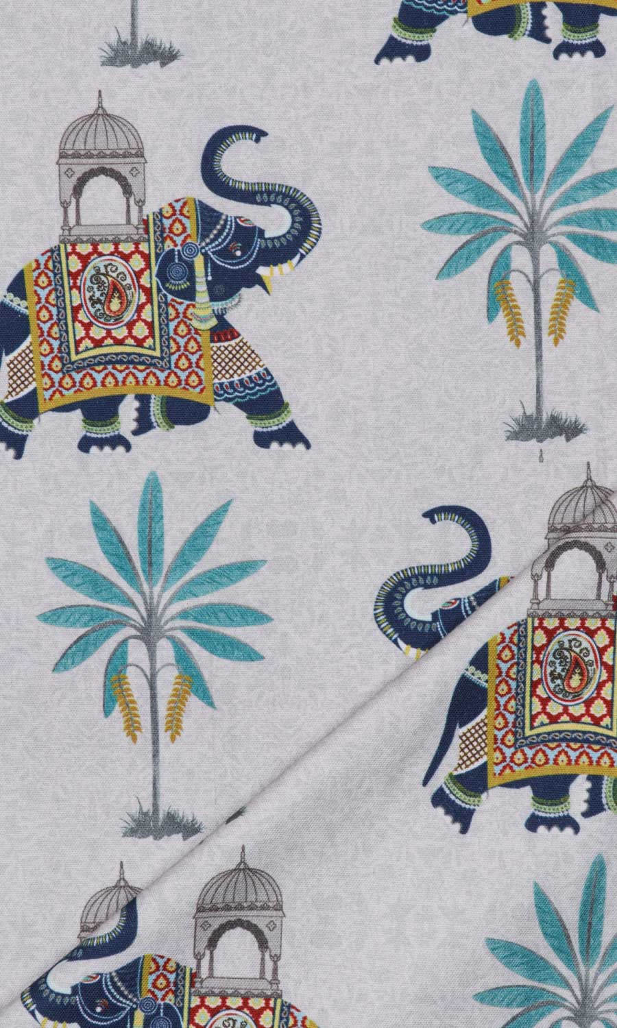 Printed Cotton Fabric Material By the Metre (Grey/ Blue)