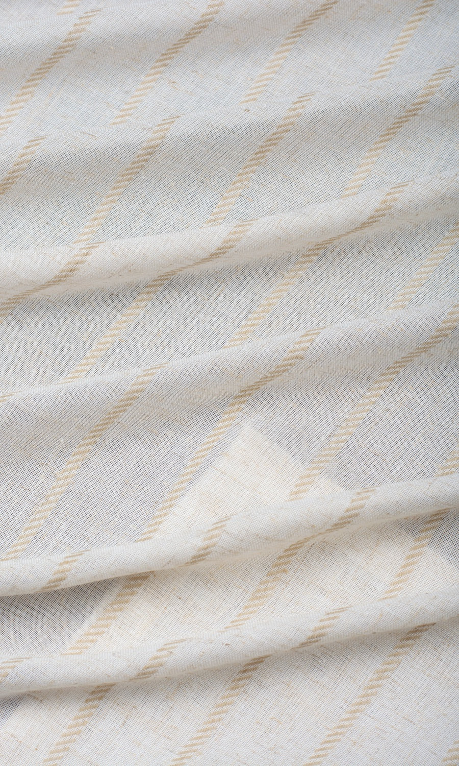 Striped Sheer Linen Blend Fabric By the Metre for Curtains & Drapes (White/ Beige)
