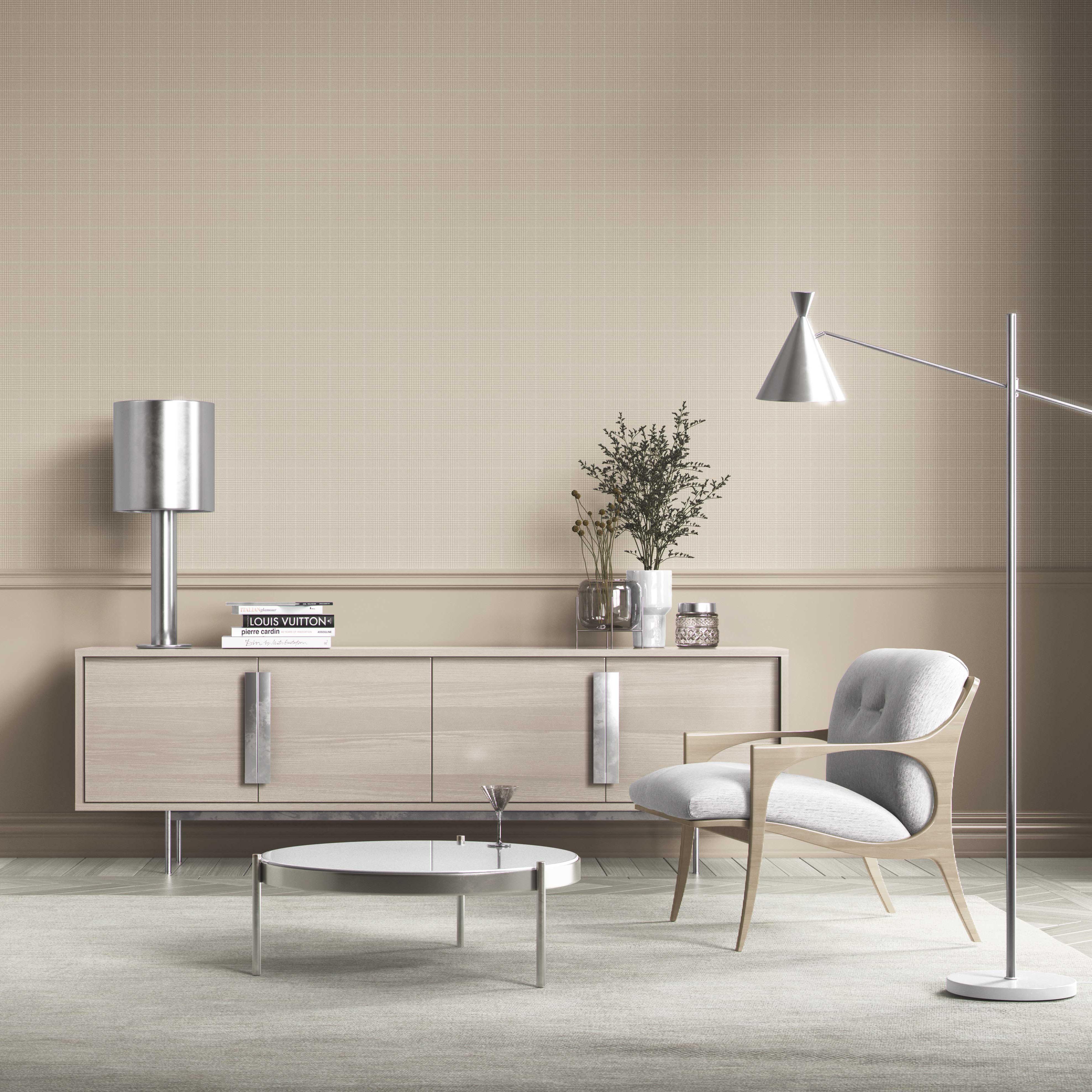 Neutral Textured Check/ Geometric Kitchen Wallpaper Sample (Beige/ Taupe)